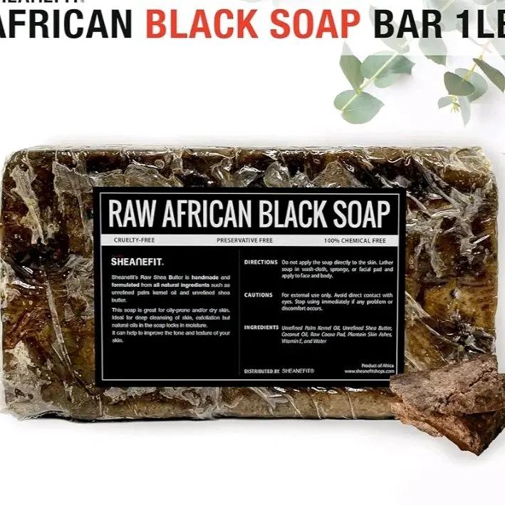 Sheanefit Raw African Black Soap Bar 15 Ounce - Cruelty-Free & Preservative-Free for Face Body Hair - Bulk Bars