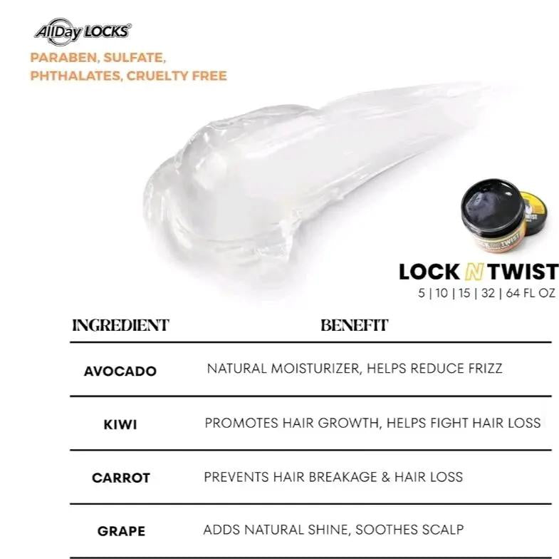 AllDay Locks Lock N Twist Bucket Supreme Hold No Frizz Flaking Hydrating Nourishing Gel Grape Avocado Infused 64 oz