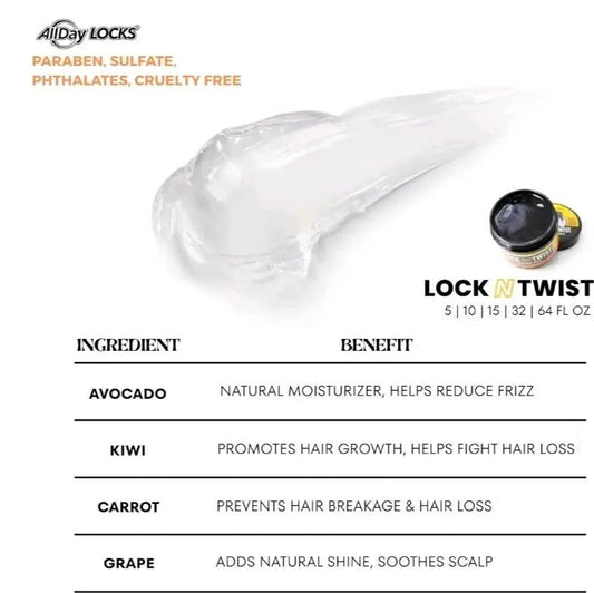 AllDay Locks Lock N Twist Bucket Supreme Hold No Frizz Flaking Hydrating Nourishing Gel Grape Avocado Infused 64 oz